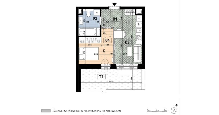 MD 07 — 115 znaków Dwupokojowe mieszkanie MD 07 na parterze budynku D: 32,78 m², salon z aneksem 14,02 m², sypialnia i taras 12,20 m².