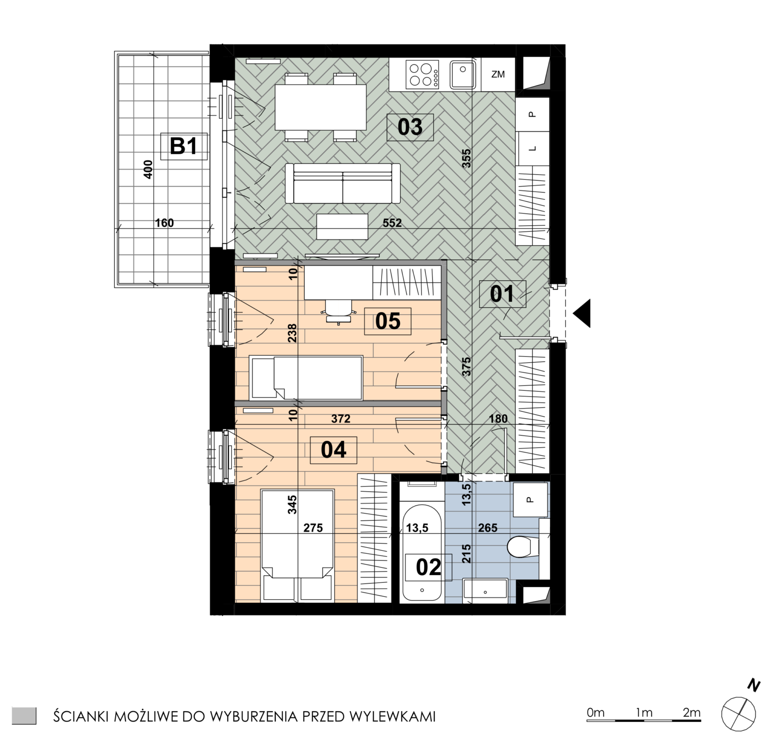 Trzypokojowe mieszkanie MD 12 znajduje się na pierwszym piętrze budynku D i ma powierzchnię 50,48 m². Główną przestrzeń tworzy salon z aneksem kuchennym o powierzchni 19,18 m², a układ obejmuje sypialnię główną o powierzchni 10,50 m², drugą sypialnię o powierzchni 8,60 m² oraz łazienkę o powierzchni 5,45 m². Do mieszkania przynależy balkon o powierzchni 6,40 m².
