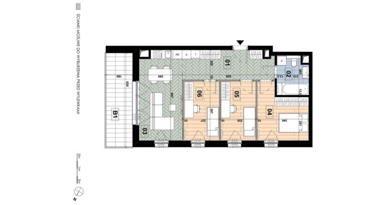 Mieszkanie MD 14: 4 pokoje, 64,49 m², 1. piętro, budynek D, salon z aneksem i 3 sypialnie, balkon 11,34 m².
