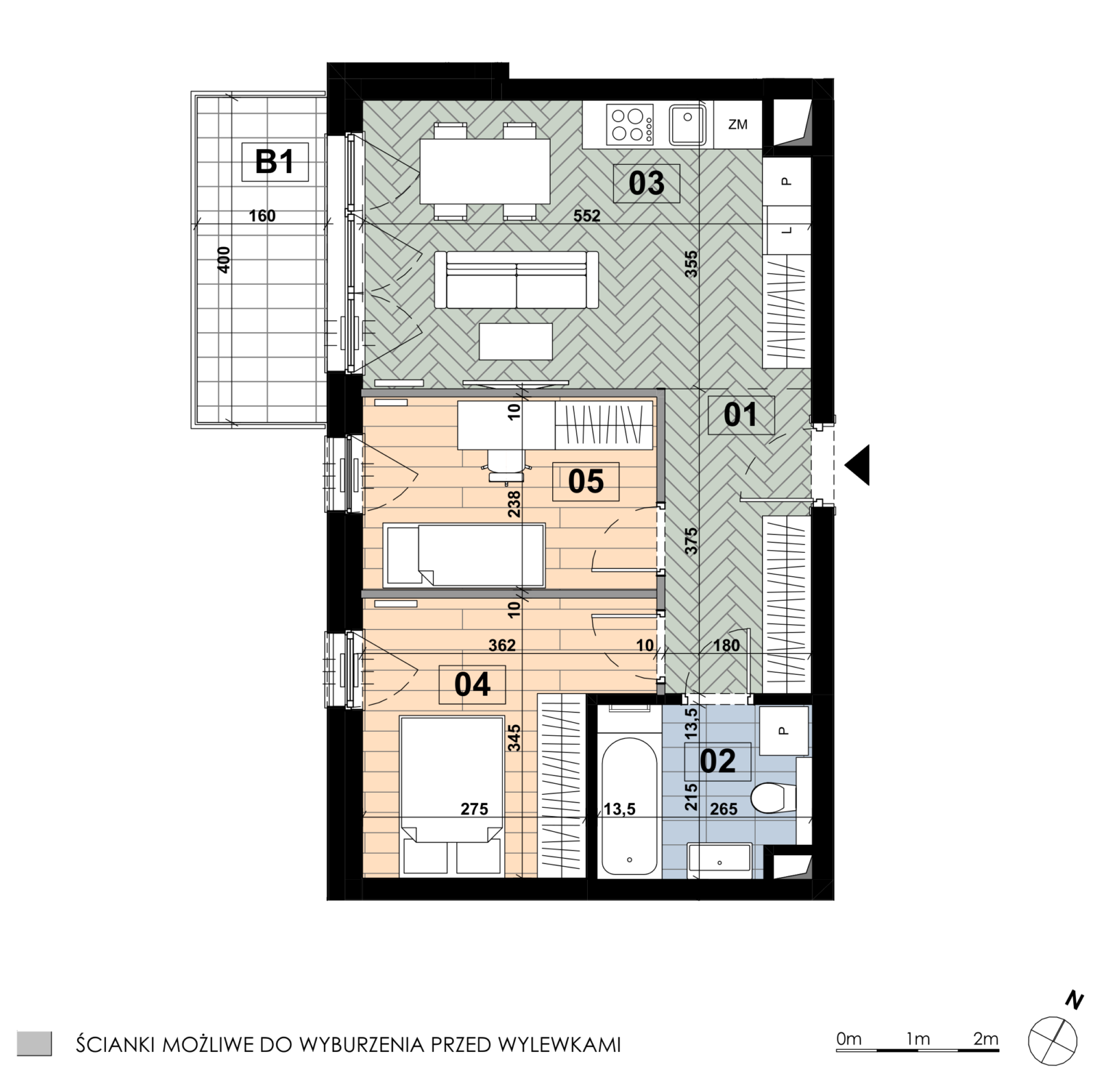 Trzypokojowe mieszkanie MD 23 znajduje się na drugim piętrze budynku D i ma powierzchnię 50,48 m². Główną przestrzeń tworzy salon z aneksem kuchennym o powierzchni 19,18 m²; sypialnia główna ma 10,50 m², druga sypialnia 8,60 m², a łazienka 5,45 m². Do mieszkania przynależy balkon o powierzchni 6,40 m².