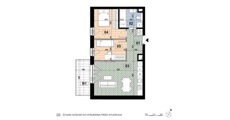 Mieszkanie MD 32: 3 pokoje, 52,20 m², 2. piętro, budynek D, salon z aneksem i 2 sypialnie, balkon 6,40 m².