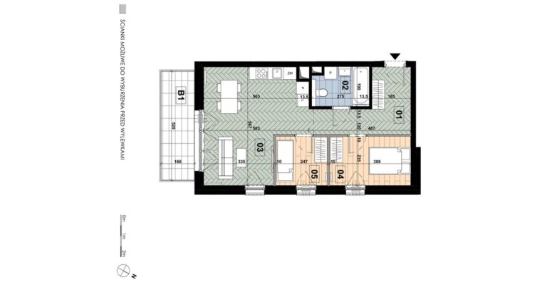 Mieszkanie MD 37: 3 pokoje, 53,46 m², 3. piętro, budynek D, salon z aneksem i 2 sypialnie, balkon 8,32 m².