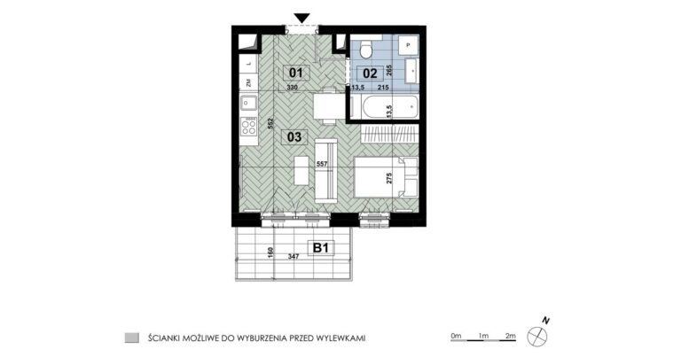 Mieszkanie MD 38: 1 pokój, 29,46 m², 3. piętro, budynek D, salon z aneksem i łazienka, balkon 5,70 m².