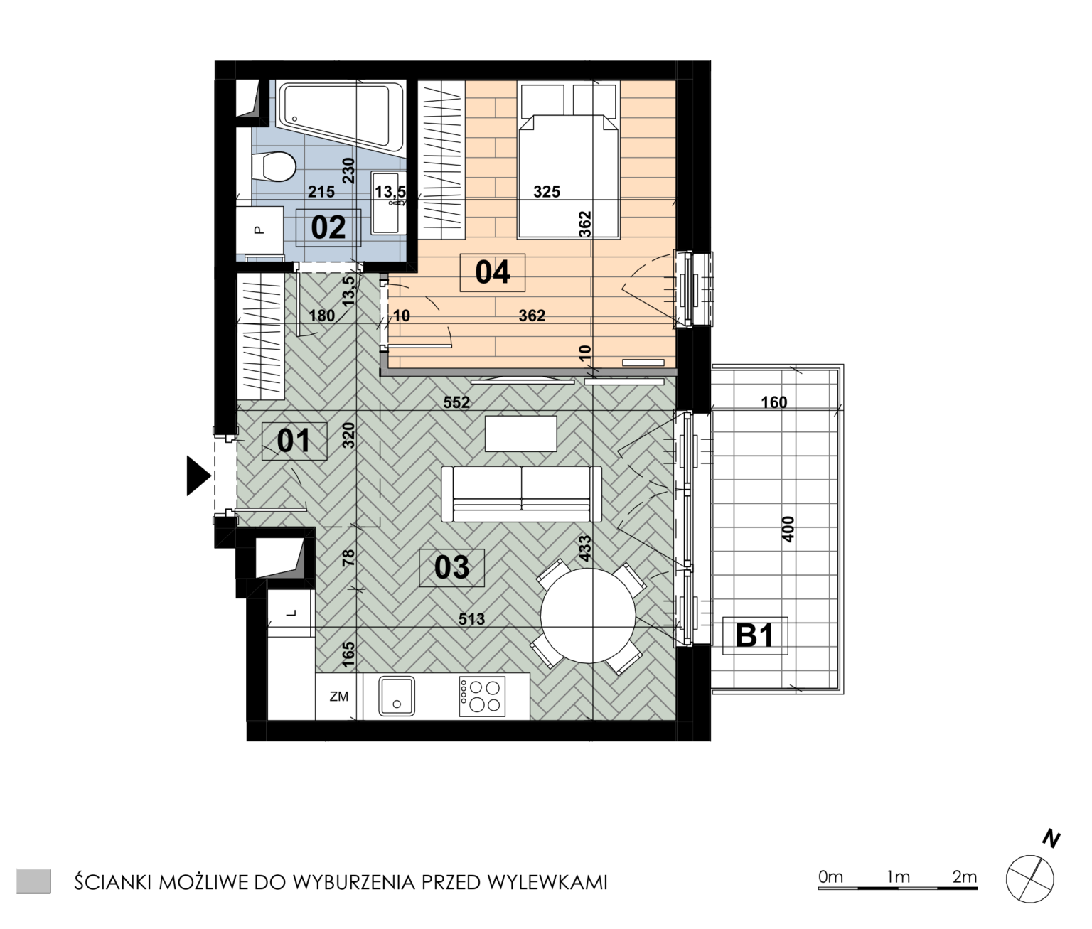Dwupokojowe mieszkanie MD 41 położone jest na trzecim piętrze budynku D i ma powierzchnię 41,73 m². Największą część wnętrza stanowi salon z aneksem kuchennym o powierzchni 19,08 m²; sypialnia główna zajmuje 12,21 m², a łazienka 4,69 m². Dodatkową przestrzeń stanowi balkon o powierzchni 6,40 m².