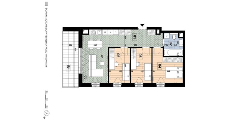 Mieszkanie MD 47: 4 pokoje, 64,49 m², 4. piętro, budynek D, salon z aneksem i 3 sypialnie, balkon 11,34 m².
