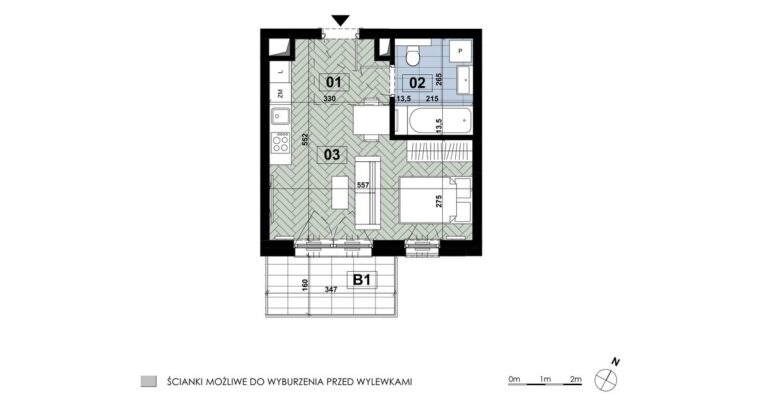 Mieszkanie MD 49: 1 pokój, 29,46 m², 4. piętro, budynek D, salon z aneksem i łazienka, balkon 5,70 m².