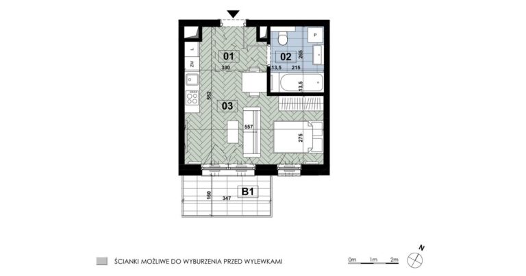 Mieszkanie MD 60: 1 pokój, 29,46 m², 5. piętro, budynek D, salon z aneksem i łazienka, balkon 5,70 m².