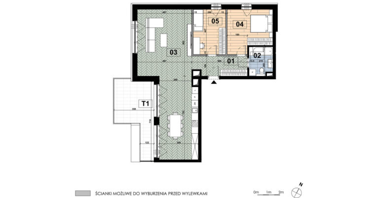 Mieszkanie MD 67: 3 pokoje, 95,43 m², 6. piętro, budynek D, salon z aneksem, 2 sypialnie i taras 17,98 m².