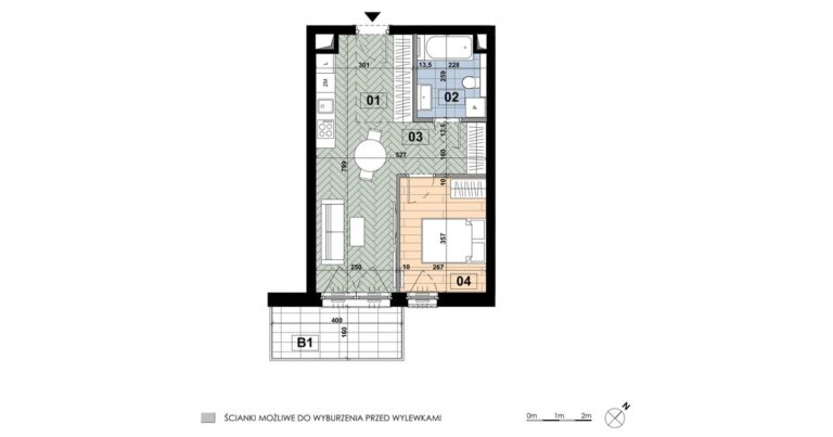 Mieszkanie ME 19: 2 pokoje, 40,23 m², 3. piętro, budynek E, salon z aneksem, sypialnia i balkon 6,40 m².