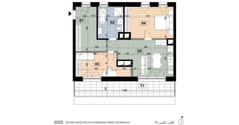 Mieszkanie ME 39: 3 pokoje, 68,24 m², 6. piętro, budynek E, salon z aneksem, 2 sypialnie i taras 16,92 m².